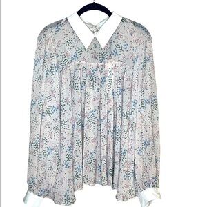 ENGLISH FACTORY Sheer‎ Floral Collared Blouse